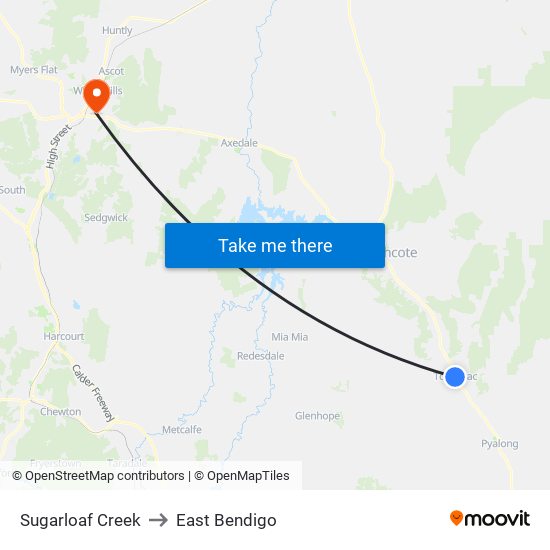 Sugarloaf Creek to East Bendigo map