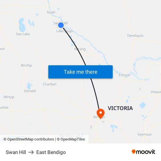 Swan Hill to East Bendigo map