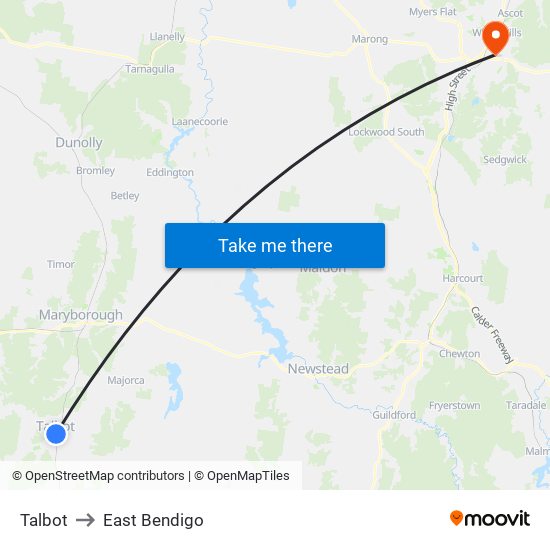 Talbot to East Bendigo map