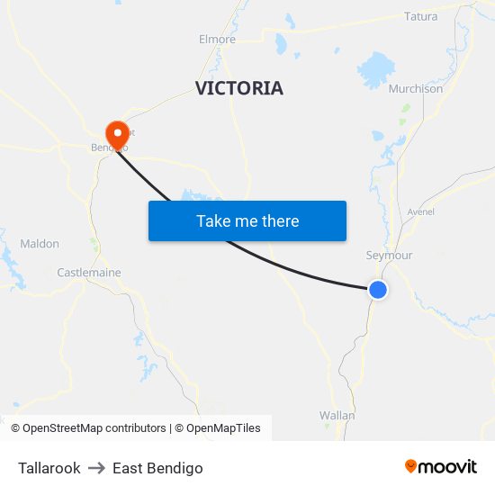 Tallarook to East Bendigo map