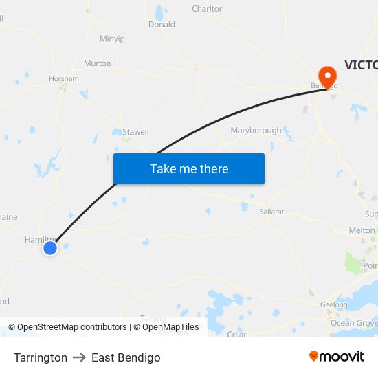 Tarrington to East Bendigo map