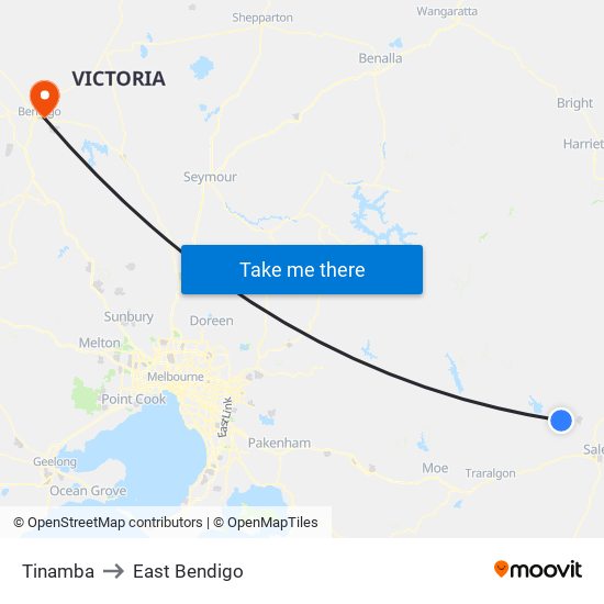 Tinamba to East Bendigo map