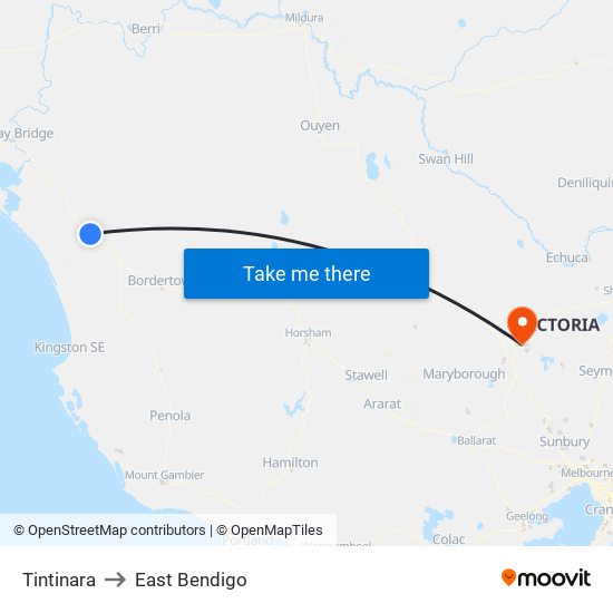 Tintinara to East Bendigo map