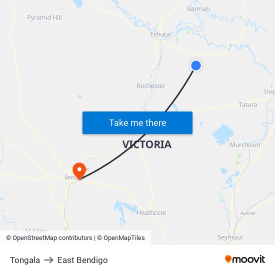 Tongala to East Bendigo map