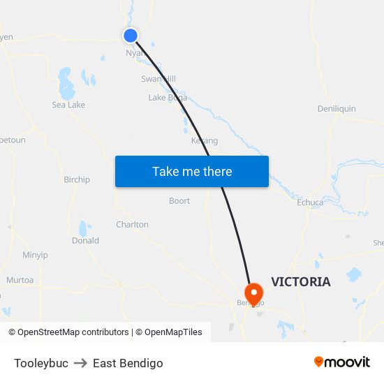 Tooleybuc to East Bendigo map