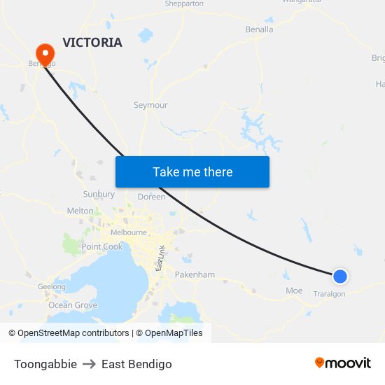 Toongabbie to East Bendigo map