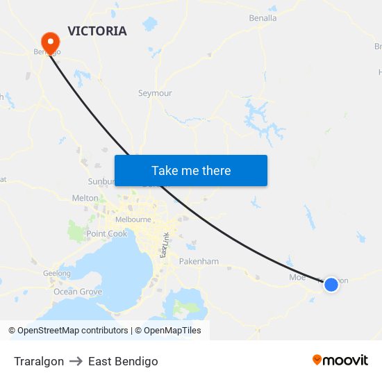 Traralgon to East Bendigo map