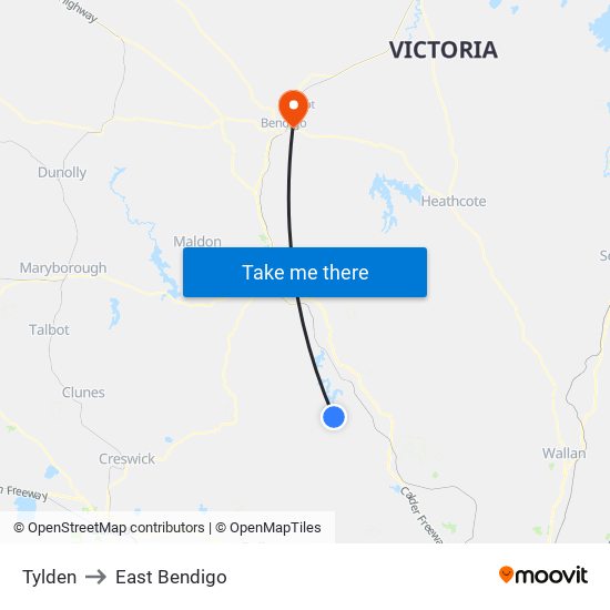 Tylden to East Bendigo map