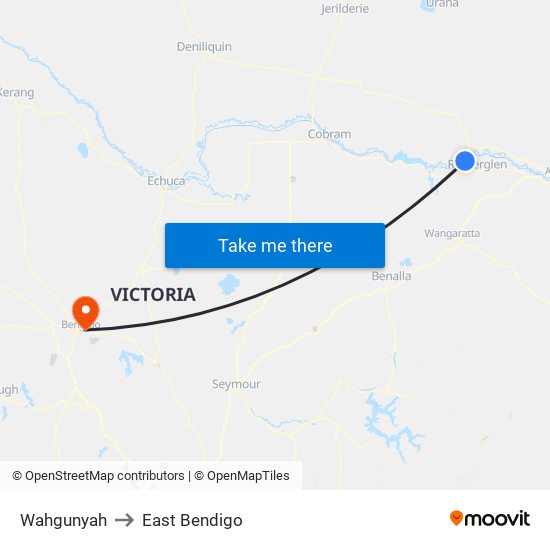 Wahgunyah to East Bendigo map