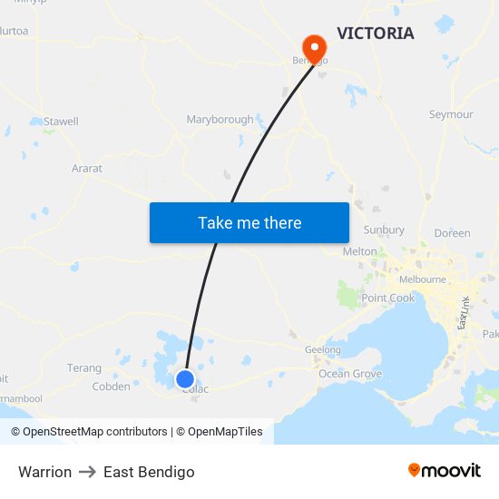 Warrion to East Bendigo map