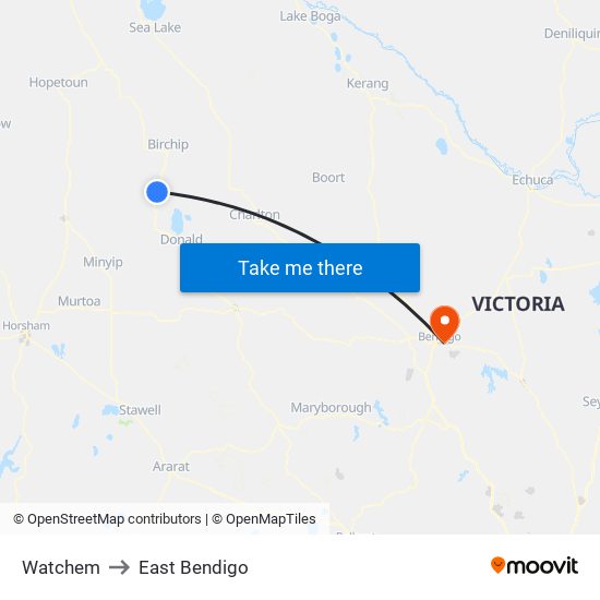 Watchem to East Bendigo map