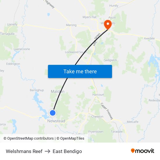 Welshmans Reef to East Bendigo map