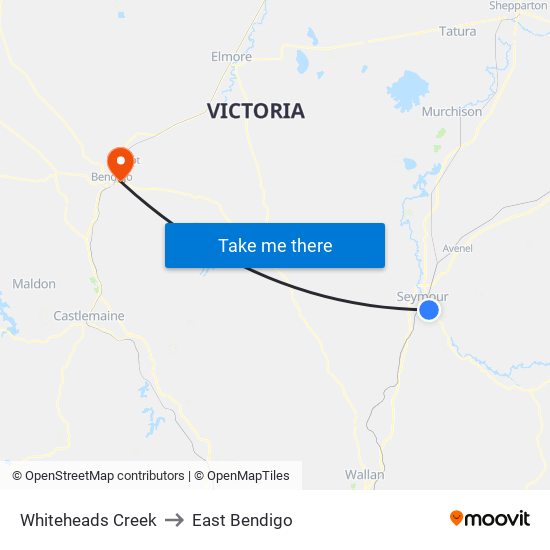 Whiteheads Creek to East Bendigo map