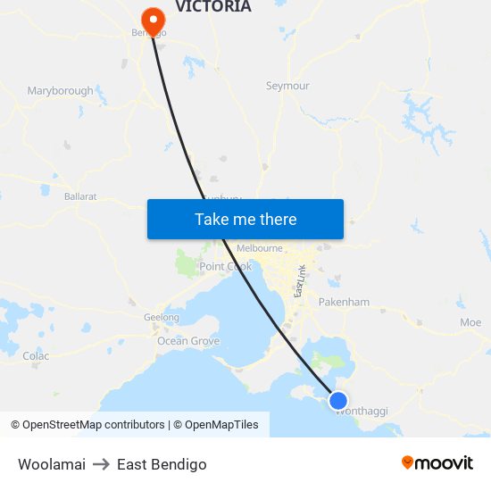 Woolamai to East Bendigo map