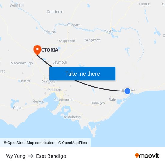 Wy Yung to East Bendigo map