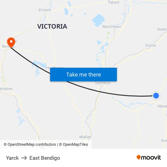 Yarck to East Bendigo map