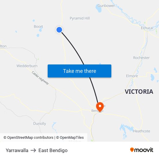 Yarrawalla to East Bendigo map