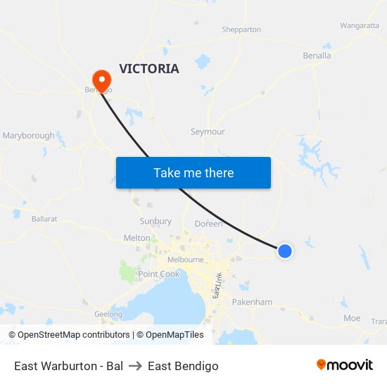 East Warburton - Bal to East Bendigo map