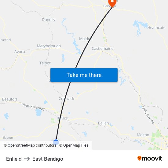 Enfield to East Bendigo map