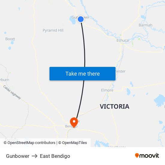 Gunbower to East Bendigo map