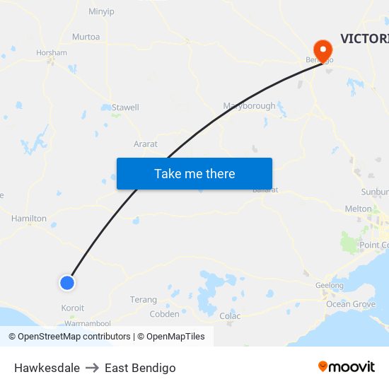 Hawkesdale to East Bendigo map