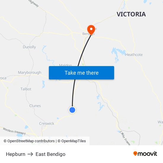 Hepburn to East Bendigo map