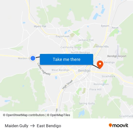 Maiden Gully to East Bendigo map