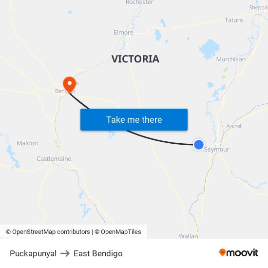 Puckapunyal to East Bendigo map