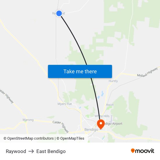 Raywood to East Bendigo map