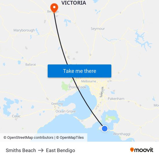 Smiths Beach to East Bendigo map