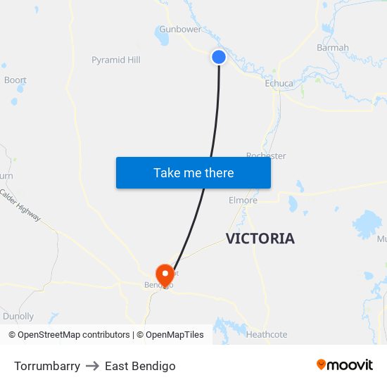 Torrumbarry to East Bendigo map