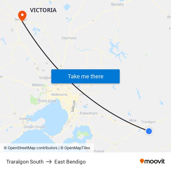 Traralgon South to East Bendigo map