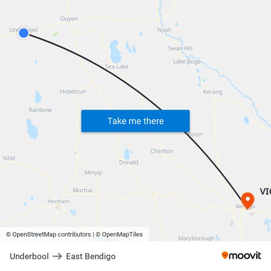 Underbool to East Bendigo map