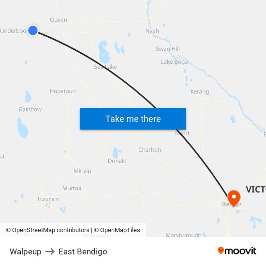 Walpeup to East Bendigo map