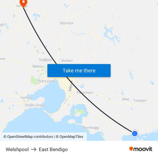 Welshpool to East Bendigo map