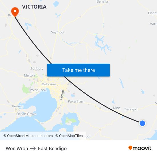 Won Wron to East Bendigo map