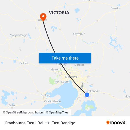 Cranbourne East - Bal to East Bendigo map