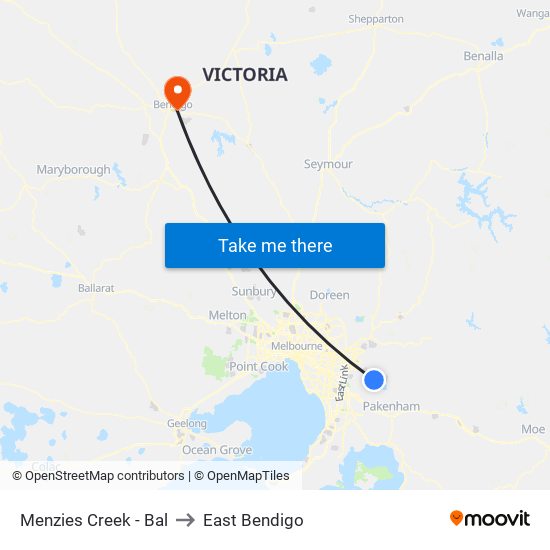 Menzies Creek - Bal to East Bendigo map