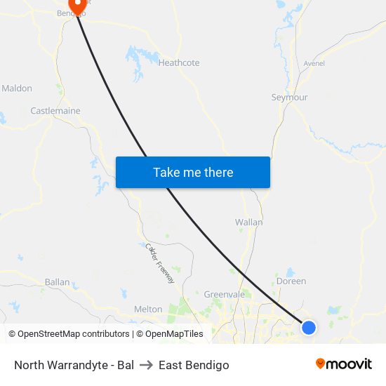 North Warrandyte - Bal to East Bendigo map