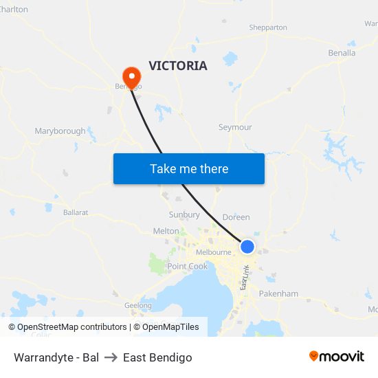 Warrandyte - Bal to East Bendigo map