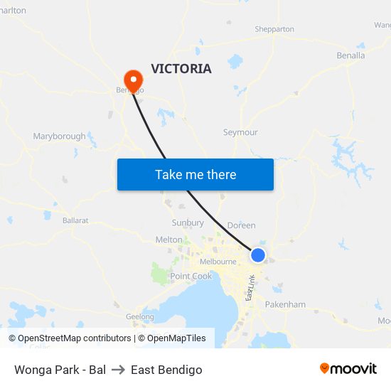 Wonga Park - Bal to East Bendigo map