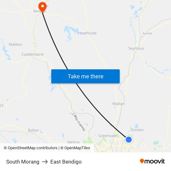 South Morang to East Bendigo map