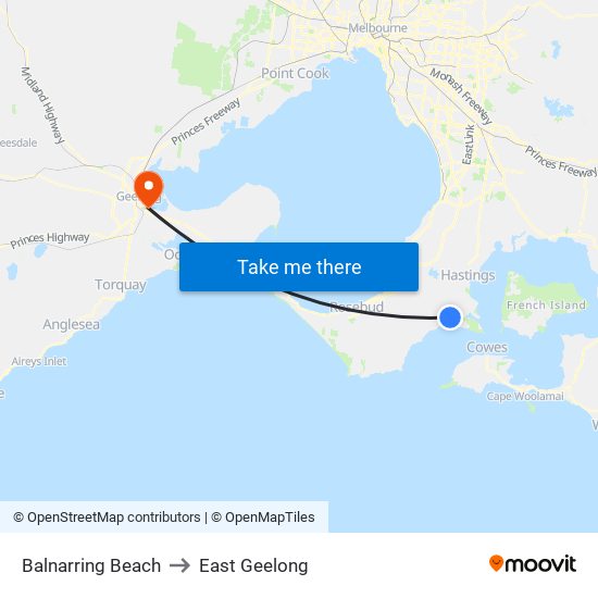 Balnarring Beach to East Geelong map