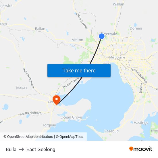 Bulla to East Geelong map