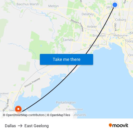 Dallas to East Geelong map