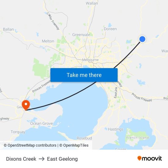 Dixons Creek to East Geelong map