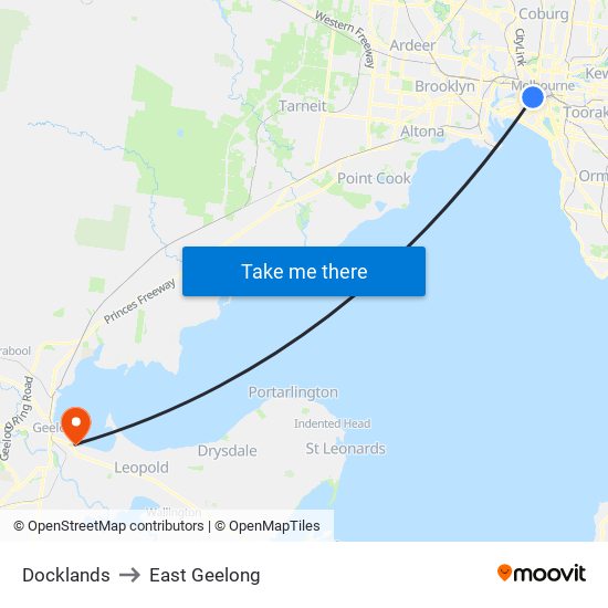 Docklands to East Geelong map