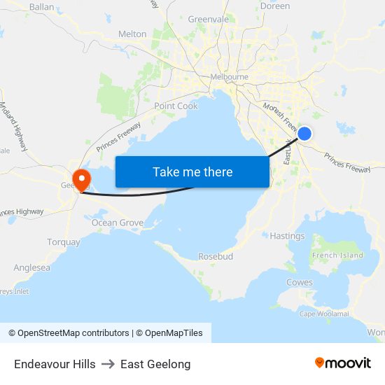 Endeavour Hills to East Geelong map