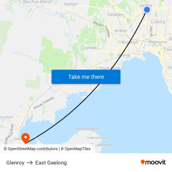 Glenroy to East Geelong map