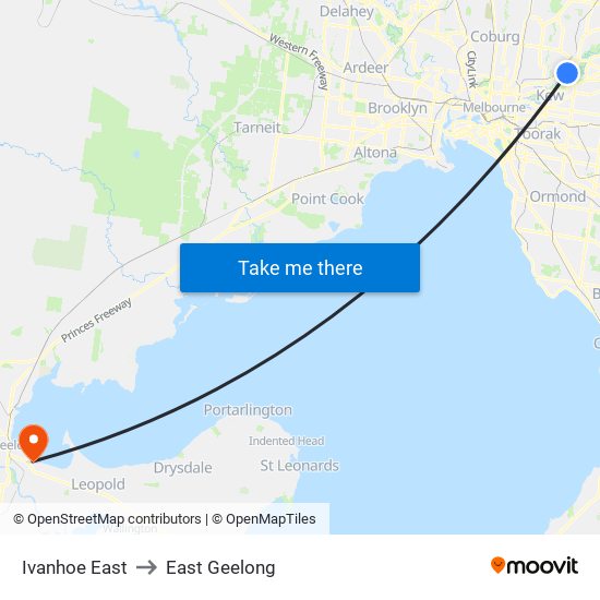Ivanhoe East to East Geelong map